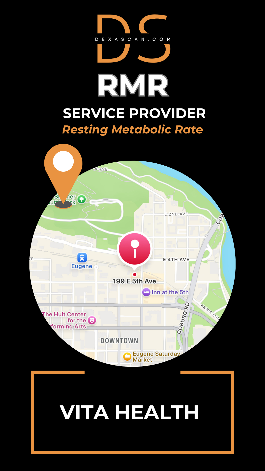 dexascan.com resting metabolic rate service provider Vita Health with location map and pin