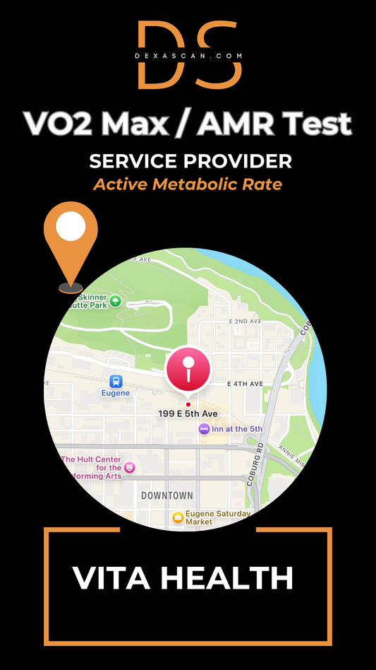 dexascan.com VO2 Max Active Metabolic Rate service provider Vita Health with location map and pin