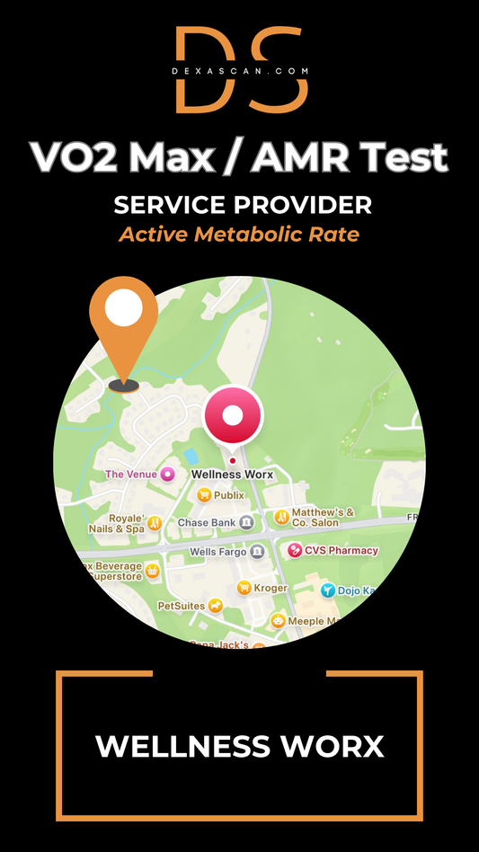 dexascan.com VO2 Max Active Metabolic Rate service provider Wellness Worx with location map and pin