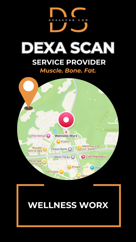  dexascan.com DEXA Scan service provider Wellness Worx with location map and pin