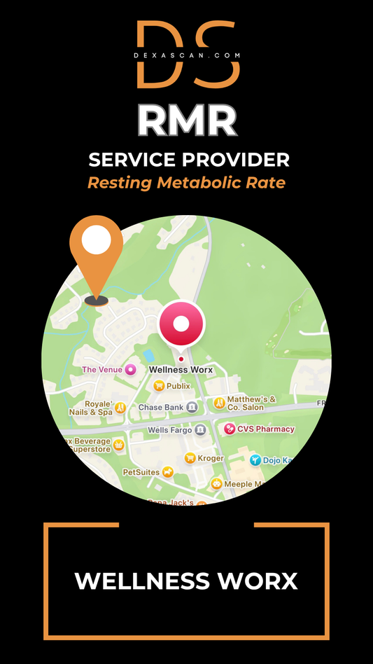dexascan.com resting metabolic rate service provider Wellness Worx with location map and pin