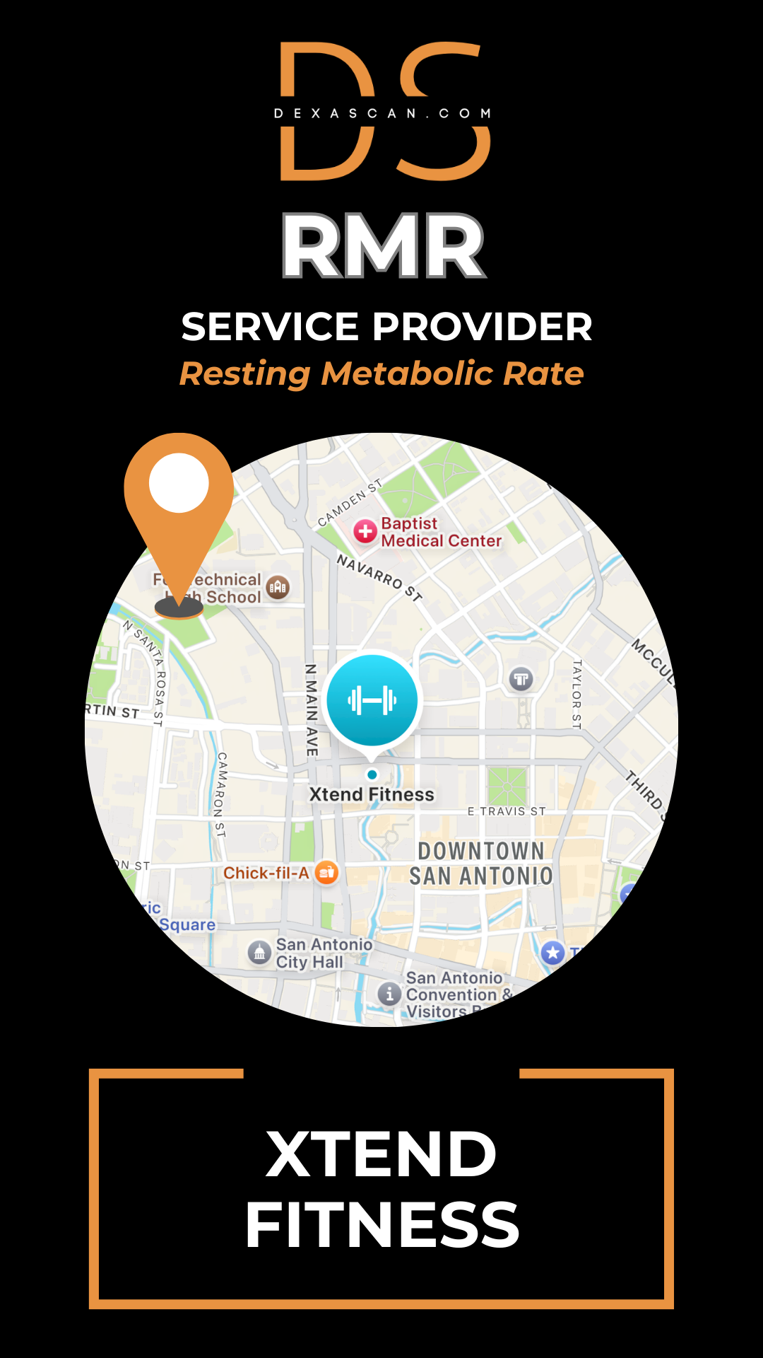 Map of San Antonio with a location marker and 'RMR' branding on a black background.